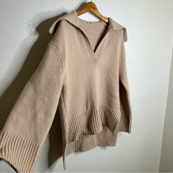 FRAME Oversized Collar 100% Merino Wool Tan Chunky Knit Sweater Small - Picture 11 of 15